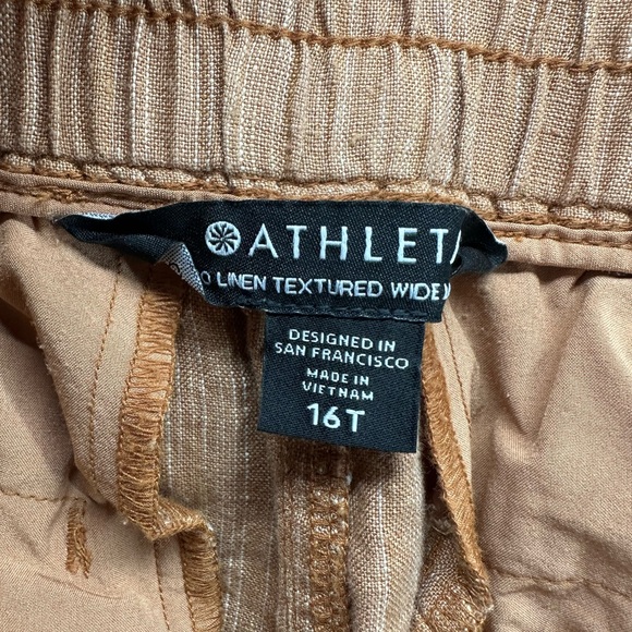 Athleta Cabo Linen Textured Wide Leg Pants Womens 16T Drawstring Tan Brown - Picture 3 of 10